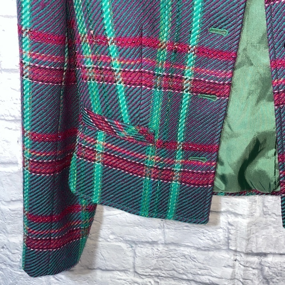 Vintage Valentino Miss V Classic Plaid Wool Button Down Blazer Cardigan Jacket - Picture 5 of 10